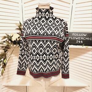 TAHARI DIAMOND BLK/WHITE/RED MOCK TURTLENECK SIZE SMALL